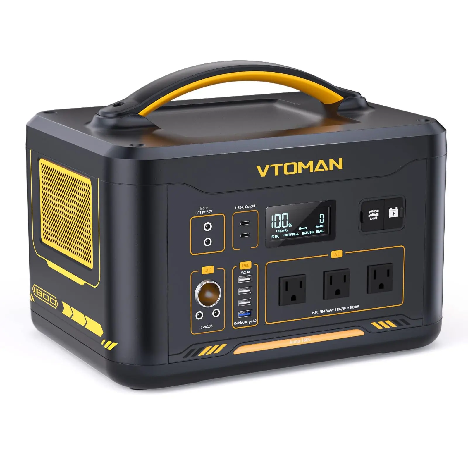 VTOMAN Jump 1800 Portable Power Station 1800W/1548Wh, Expandable LiFePO4 (LFP) Battery Powered Generator with 3x Pure Sine Wave 1800W (Surge to 3600W) AC Outlets, 3x Regulated 12V/10A DC, Dual PD 100W