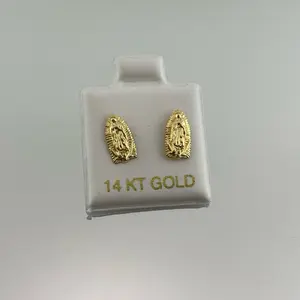 14K Solid Gold Virgencita Studs – Everyday Religious Earrings