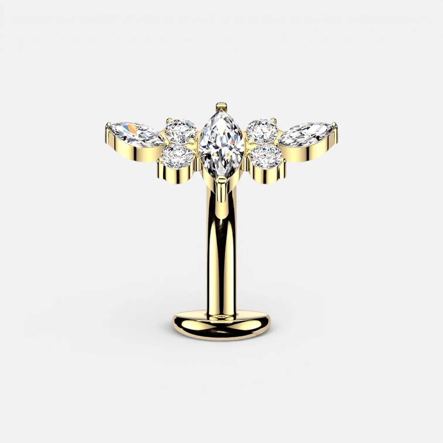 Marquise Top Floating Titanium Threadless Belly Button Ring, Hypoallergenic & Nickel-Free Cubic Zirconia Body Jewelry with Bling Effect, Floating Curve, 14G, Floating Navel, Titanium Grade