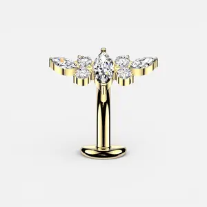 Marquise Top Floating Titanium Threadless Belly Button Ring