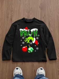Men's Long Sleeve Christmas Print T-Shirt, Casual Pullover, Festive Holiday Clothing, Perfect Gift for Christmas