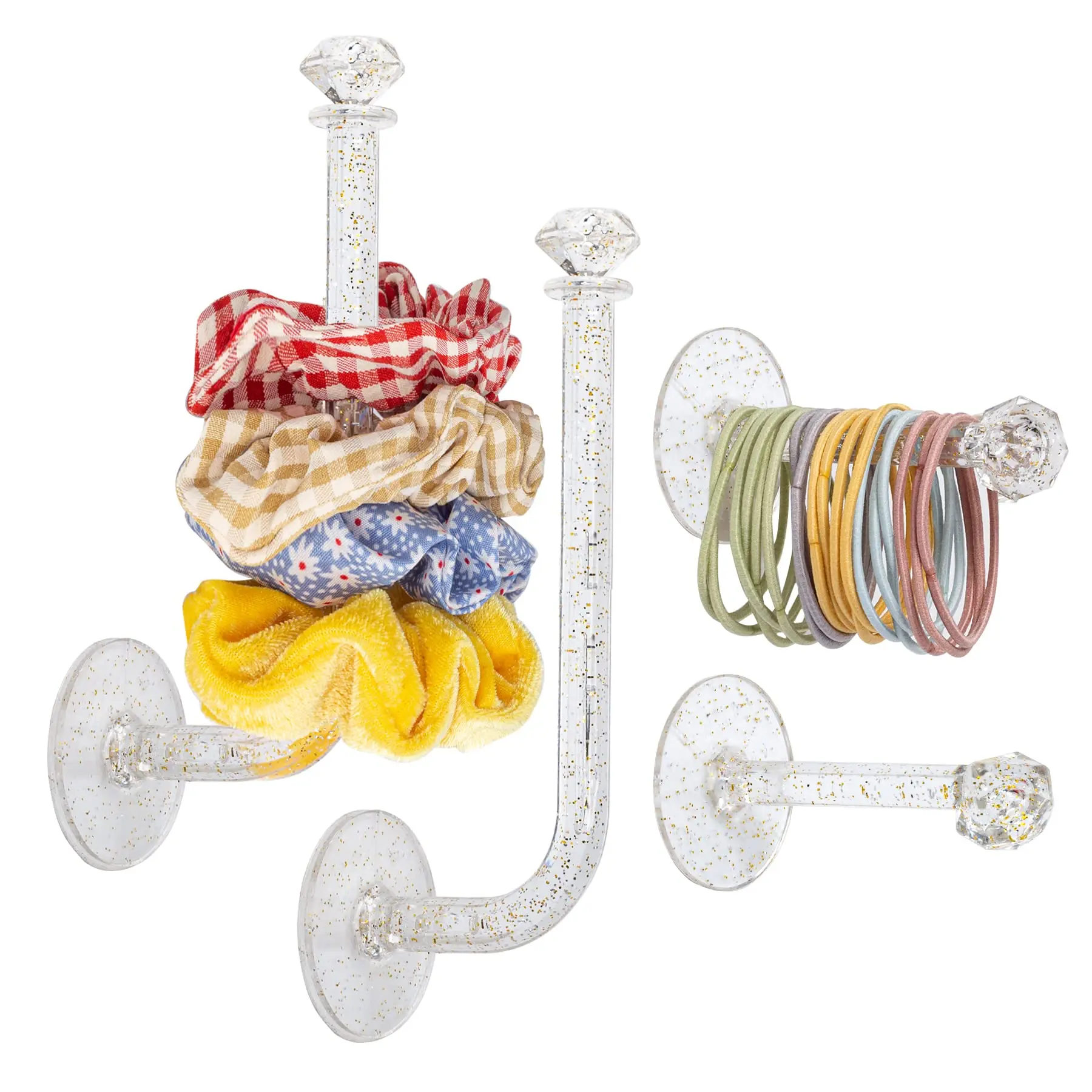 4pcs Headband Holder Stand Organizer, Girls Hair Accessories Organizer Storage for Headband Hairband Hair Ties, Clear Glitter Adhesive Scrunchy Holder