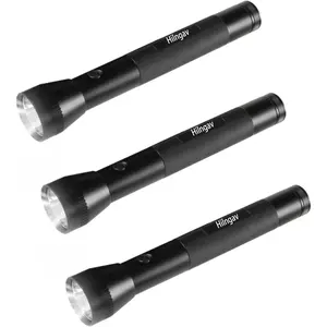 Heavy Duty 3-Cell D Battery LED Big Flashlights, Single Mode, Aluminum Alloy Torch, Rugged Metal Flashlight for Outdoor Adventures and Emergency Power Outages (3 Pack)