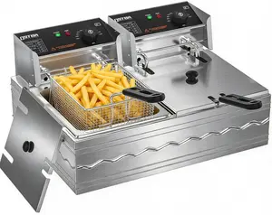 OSTBA 3200W Stainless Steel Electric Deep Fryer, 20.7QT Large Countertop Fryer with Removable Basket & Oil Tank, Adjustable Temperature 140–390℉ for Commercial Use