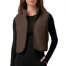 Songling Women's Cropped Fleece Vest - Zip-Up Stand Collar, Snow Leopard Print, Relaxed Fit, Zipper Pockets, Hemmed Cuffs, Basic Beige, Hoodie-Ready Layer, Tops for Women, Fall & Winter Casual Wear