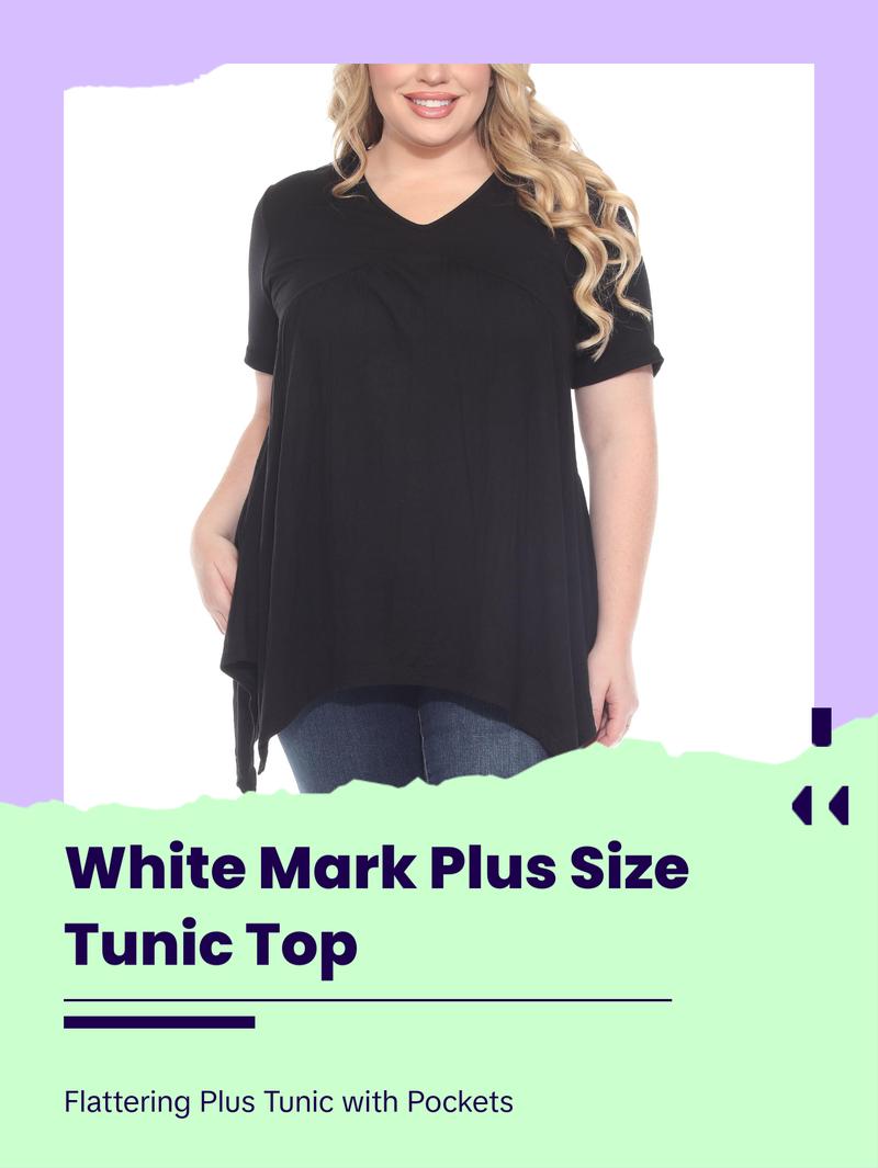 White Mark Short Sleeve Shirred Front Knit Tunic Top with Pockets, Women's Plus, 1X-3X
