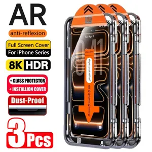 3-piece Dust-Free HD Transparent Tempered Glass Screen Protector with Auto-Align Installation Tool for iPhone 11/12/13/14/15/16/17 Pro Max and Plus Series, Provides Full Coverage, Anti-Fingerprint, Anti-Drop, Anti-Scratch