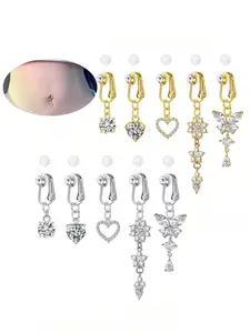 Cubic zirconia decorated non-pierced belly button ring with butterfly and teardrop design, a faux belly button piercing clip for women. Made of stainless steel, suitable for everyday wear and as a holiday gift.