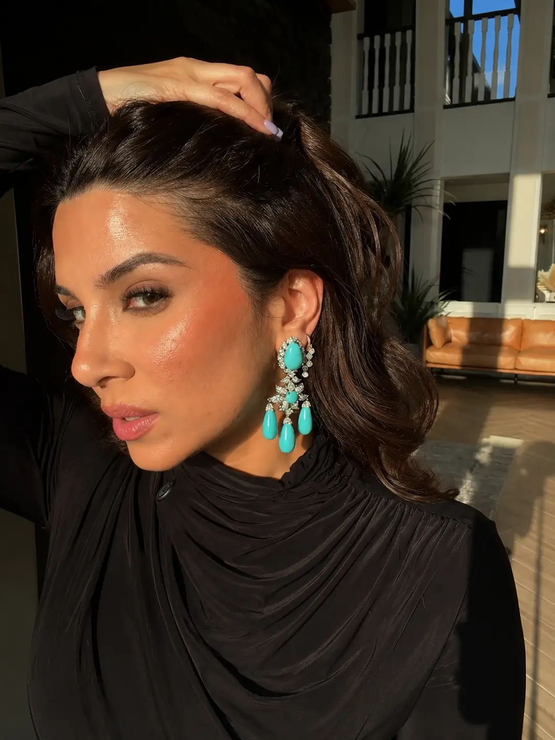 Abiha Turquoise Natural Gemstone Dangle Earrings