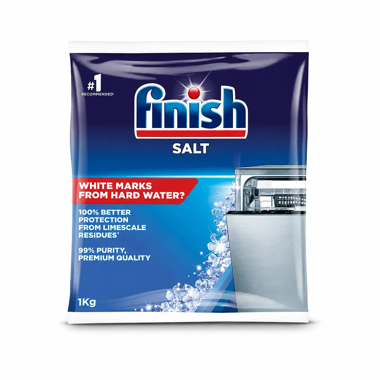 Finish 1kg Unscented Coarse Grains Dishwasher Salt Pack - No Fragrance Water Softener Cleaning Additive, Home Care Household Cleaner for Enhanced Dish Care & Lime Scale Guard