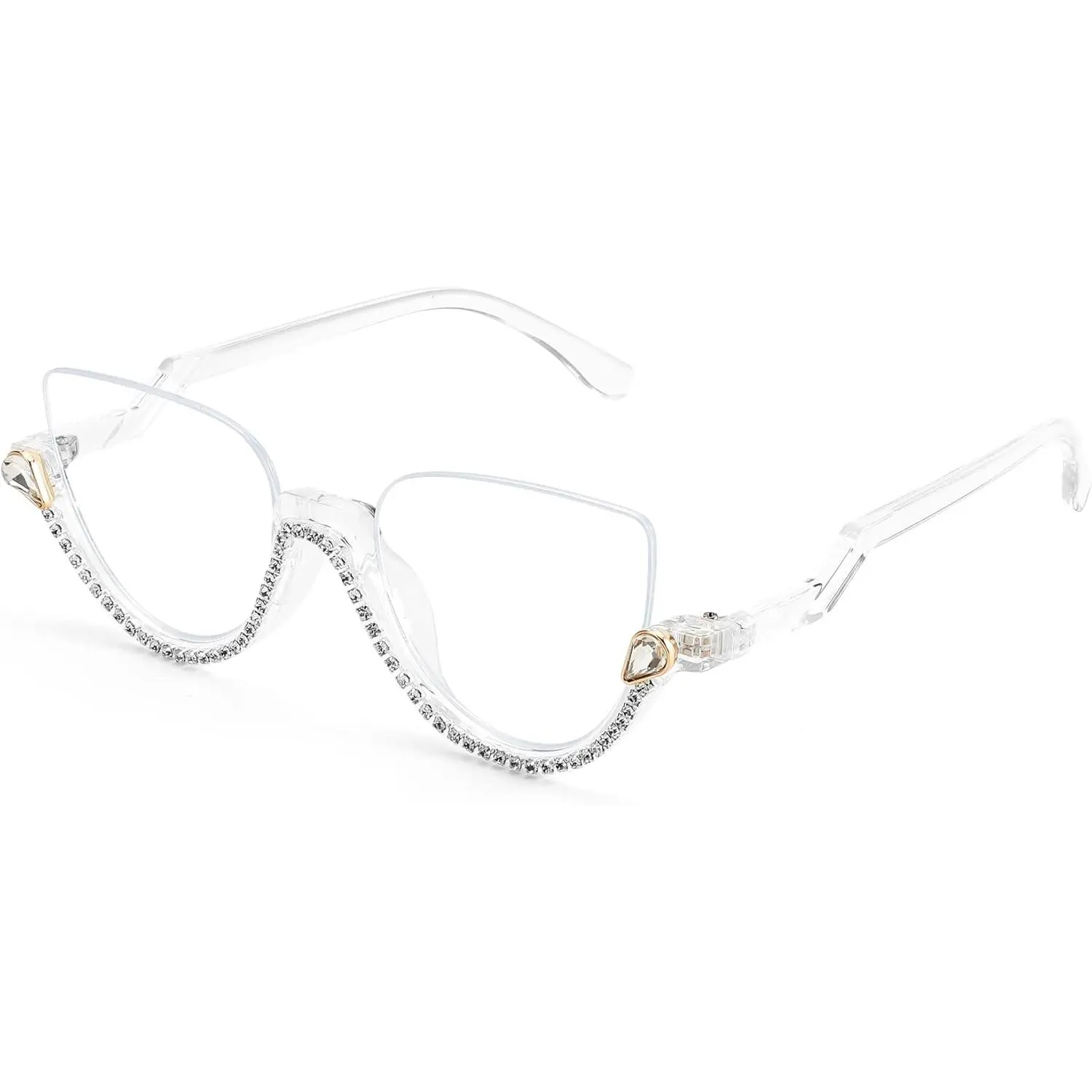 FEISEDY Women's High Quality Half Frame Cat Eye Eyeglass, Blue Light Blocking UV Protection Anti-Eyestrain Inlaid Diamond Fashion Eyewear, Ideal for Daily Use & Gift B2995, Half Frame Eyeglass