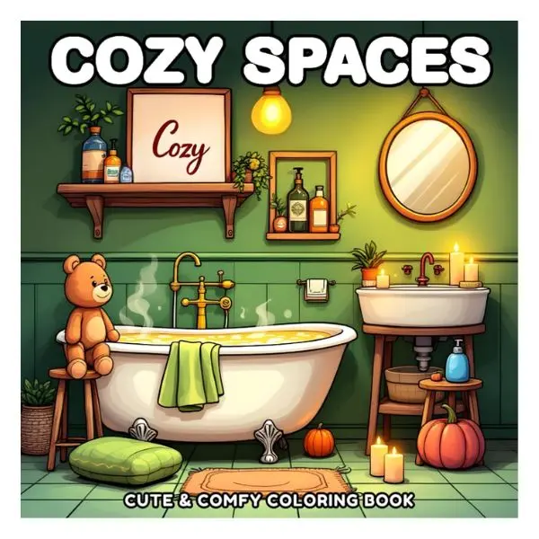 Cozy Spaces English Coloring Book: Cute & Comfy Large-Print Activity Book for Adults and Teens, 50 Beautiful Scenes for Calm & Creativity, Paperback