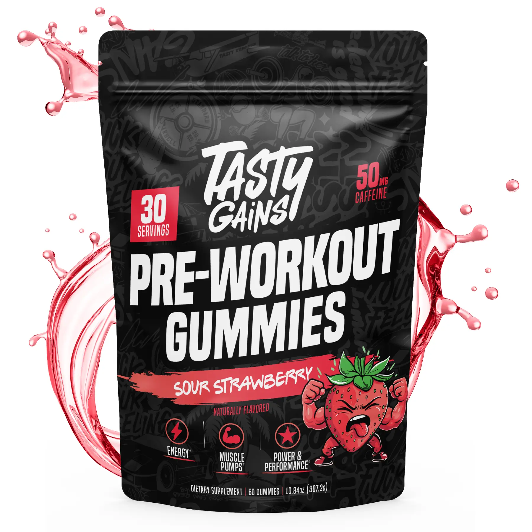 Tasty Gains Pre-Workout Gummies (50mg of Caffeine) - Supports Energy, Focus & Support - Pre Workout for Men & Women