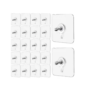 Sosation 20 Pieces Self Adhesive Nails Wall Picture Hangers Without Hooks for Hanging Reusable Clear Wall Hangers Heavy Duty Sticky Hooks Seamless Reusable Hook for Bathroom Shower, 6.6 lbs Load Max