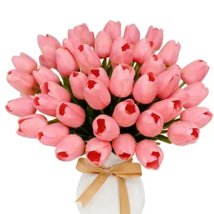 VIKINGS PANDA 72 PCS Tulips Artificial Flowers 13" PU Fake Flowers Perfect for Home Office Wedding and Party Decorations Valentine's Day and New Year Decorations.