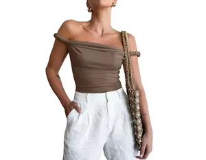 Tankaneo Womens Off The Shoulder Top Sleeveless Slim Fit Stretchy Tank Top Y2k Casual T Shirts
