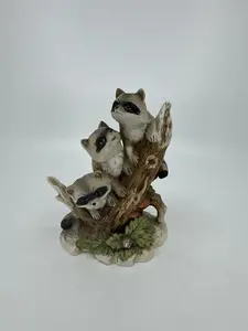 Homco Home Interiors Porcelain Wilderness Figurine 1433 Racoons Family on Log