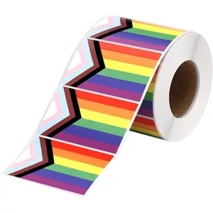500 count Pride Stickers Roll, 2 x 1.2 Inch Progress Pride Rainbow Flag Stickers Decal, LGBTQ Stickers, Self Adhesive Rectangle Sticker for LGBTQ Pride Month Parades Event