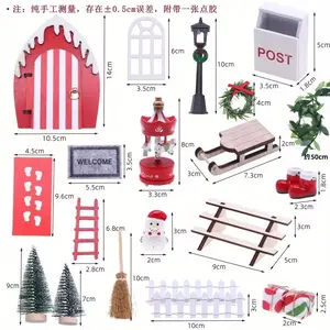 Christmas Fairy Door Decorations for Dollhouse, Snowman Lantern Wreath Mini Tree Mailbox Sleigh Carpet Enchanted House Christmas Scene