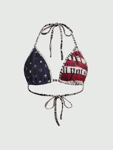 SHANIAH Dark Gothic Grunge Punk Women's Y2K Sexy Bombshell National Flag Slogan Print Halter Bikini Top