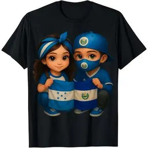 HAGBDH Fashion Designer T-Shirts - Cotton Graphic Tees with Kids Cartoon Holding Honduras & El Salvador Flags,Crewneck,Casual,Ideal for Everyday Wear, Tropical Men's Gifts