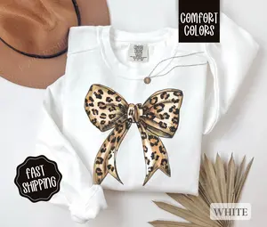 Leopard Bow Sweatshirt Comfort Colors, Coquette Leopard Crewneck,  Women's Sweater
