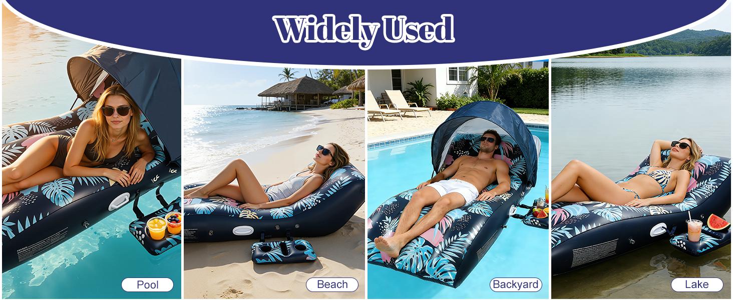 Pool Floats Lounger with UPF50+ Canopy Adjustable Inflatable Large Floating Chair Ergonomic Design with Cup Holders Perfect for Swimming Pool Beach Lake Party Dark Blue
