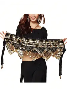Women's Sweet Belly Dance Hip Scarf with Gold Coin Skirt, Loud Wrap Waist, Perfect for Dancing and Performance