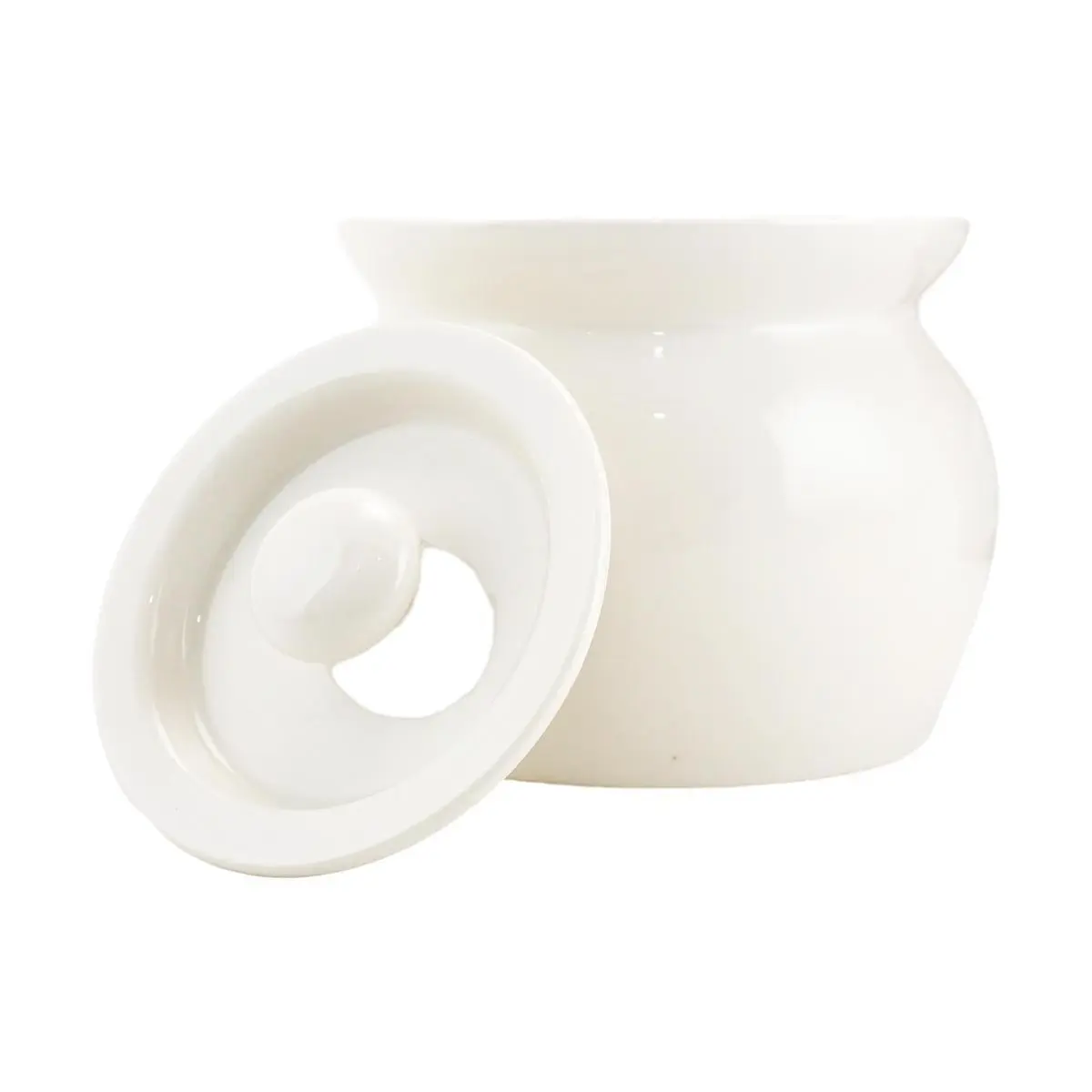 Golden Lion Large White Ceramic Stew Pot with Lid - 420ml Casserole Dish for Soups, Steaming, Braising - 10.5cm Diameter