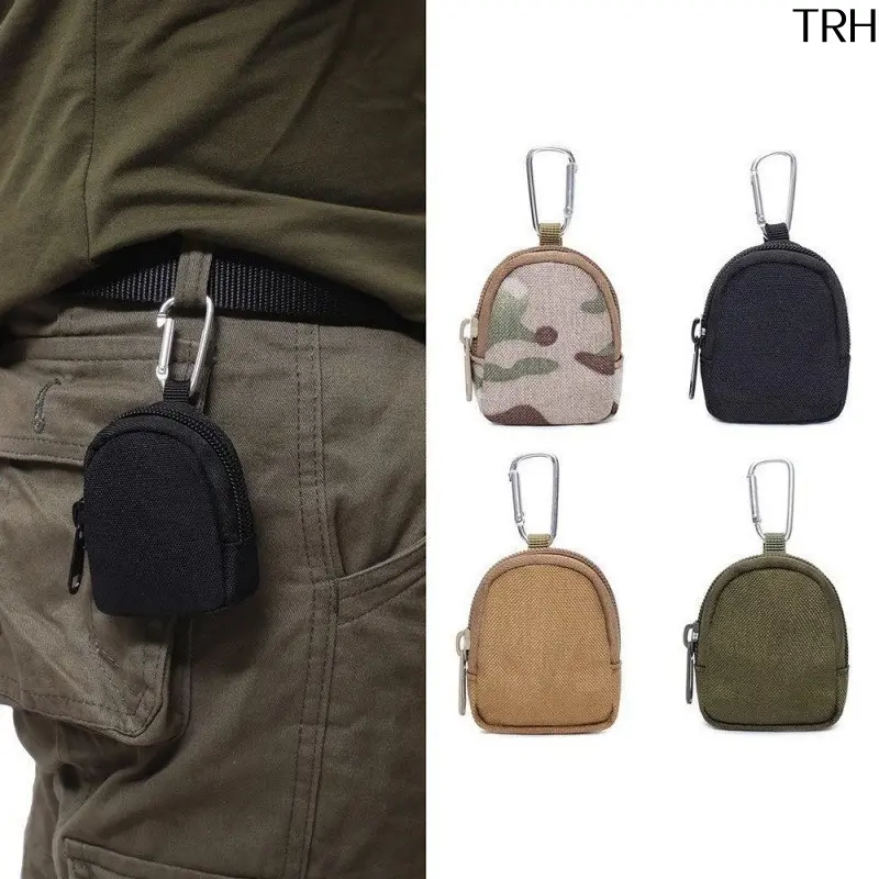Mini Nylon Utility Pouch with Carabiner Clip, Portable Zipper Key Earbud Card Coin Purse, Lightweight Outdoor Sports Small Waist Bag for Men