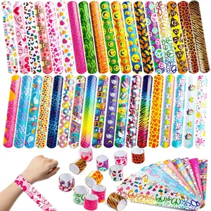 60 Pcs Slap Bracelets for Kids, Bulk Wristbands with Animals, Friendship, Heart, Party Favors, Classroom Prizes Birthday Exchanging Gifts,Goodies Bag Stuffers Fillers