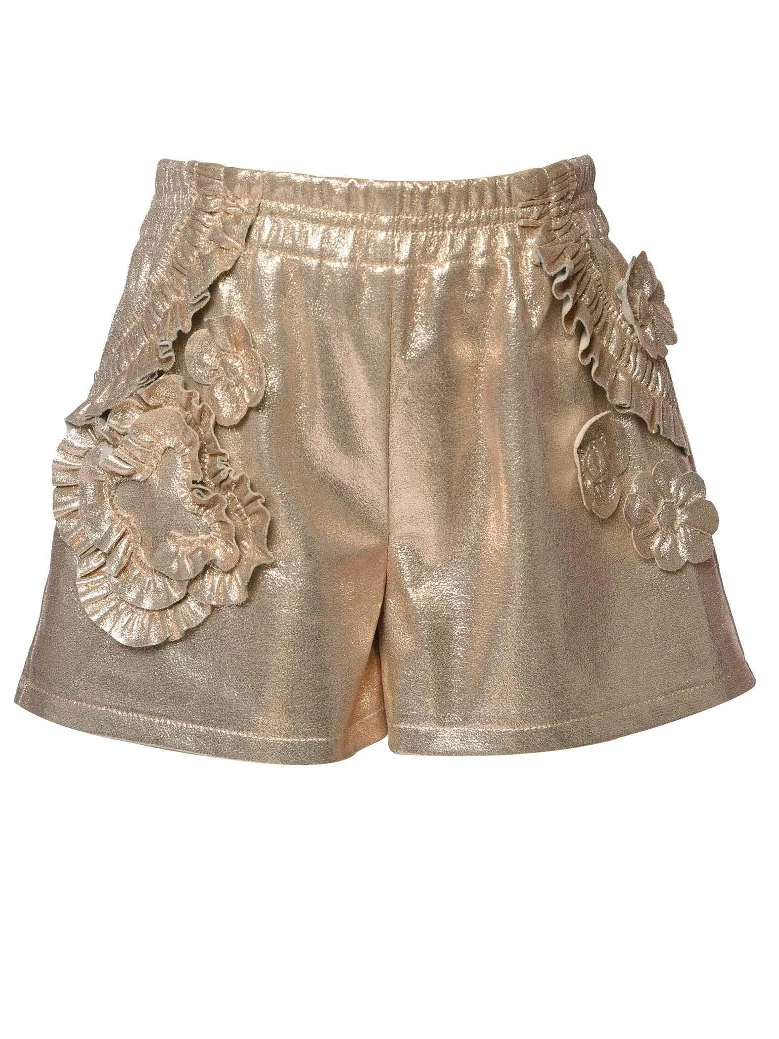 Hannah Banana Metallic Vegan Leather Shorts - Gold