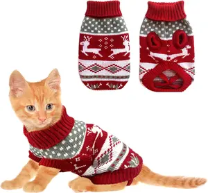 Christmas Sweaters Pet Winter Knitwear Xmas Clothes Classic Warm Coats Reindeer Snowflake Argyle Sweater for Kitty Puppy -XS
