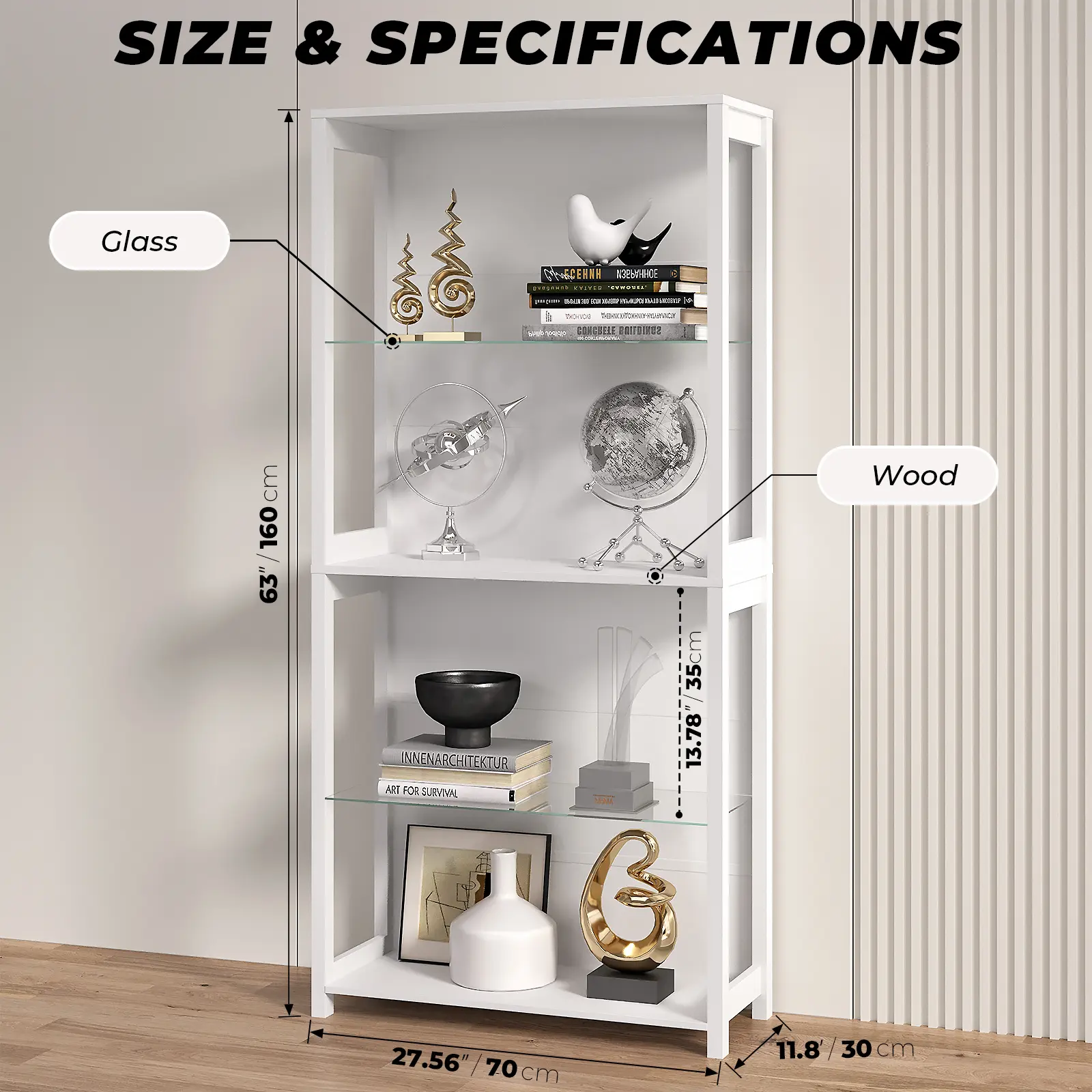 Open Display Cabinet-4-Tier-White