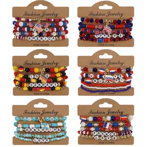 2026 Football Match Cheer Bracelet Set, Unisex National Team Beaded Bracelets, Versatile Sports Jewelry, Multilayered Bangles