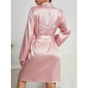 Women's Crown Monogram Embroidered Belted Nightgown Babydoll Luxeloungewear, Fall