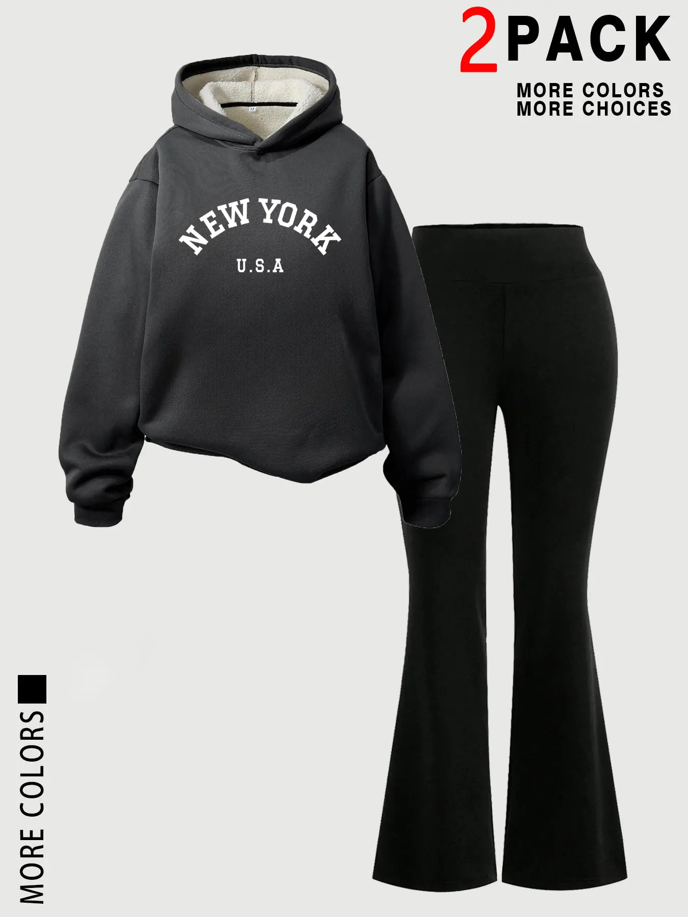 Women's Thick Warm Hooded Sweatshirt & Slim Fit Flare Pants Set, Casual Fashion, Perfect Gift for Mom, Daily Wear, Camping, School Clothes
