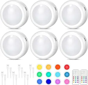 Rechargebale Under Cabinet Lights, Wireless Magnetic Dimmable LED Puck Lights, Closet Lights with Remote 12 RGB Color for Wardrobe Kitchen Bathroom Shelf