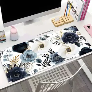 Elegant Blue Floral Large Gaming Mouse Pad,Aesthetic Desktop Drotection Pad,Washable Rubber Pad Non-Slip Lock Edge Multi-Size Mouse Pad Suitable For Home Office,Good Gift for Family and Friends