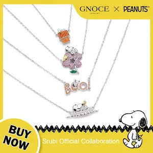 Gnoce Peanuts Collab S925 Necklace for Women Snoopy & Woodstock Bubble Bath in Bathtub Necklace for Her, Daughter, Wife, Valentine‘s Day, Mother’s Day Jewelry Gift