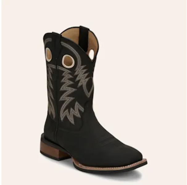 Justin Men’s Shane Frontier Black Leather Square Toe Cowboy Boots