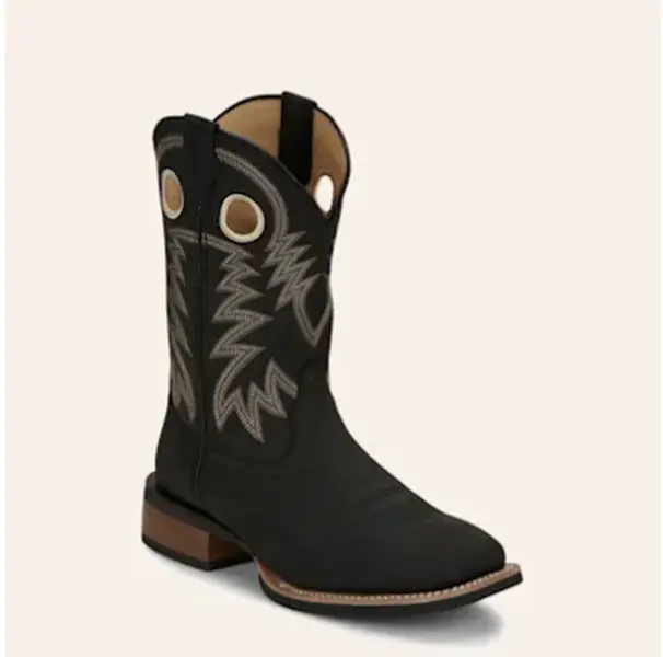 Justin Men’s Shane Frontier Black Leather Square Toe Cowboy Boots