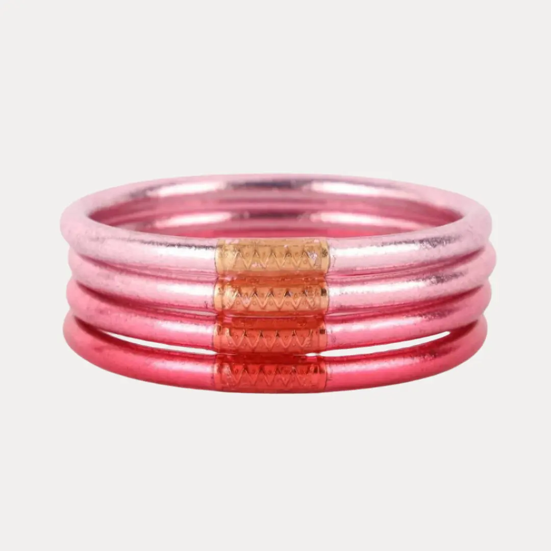 BuDhaGirl Carousel Pink All Weather Stack Bangles® (Set of 4) - Serenity Prayer Elegant Daily Costume Jewelry Bracelet with Degradé Tube for Bracelet Stacking