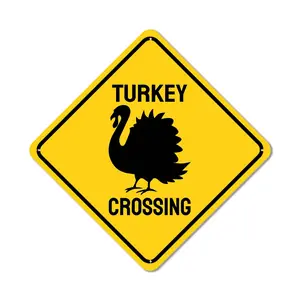 Turkey Crossing Sign Metal Traffic Sign Wall Decor Novetly Road Sign Yellow Warning Outdoor Sign, 8x8 inch Indoor/Outdoor Sign, Funny Novelty Metal sign, Yard Sign