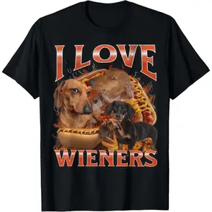 I Love Wieners Funny Offensive Dachshund Bootleg Graphic T-Shirt, Humorous Dog Lover Tee, Trendy Casual Shirt for Men & Women, Comical Pet Lover Top, Comfortable Graphic Tee