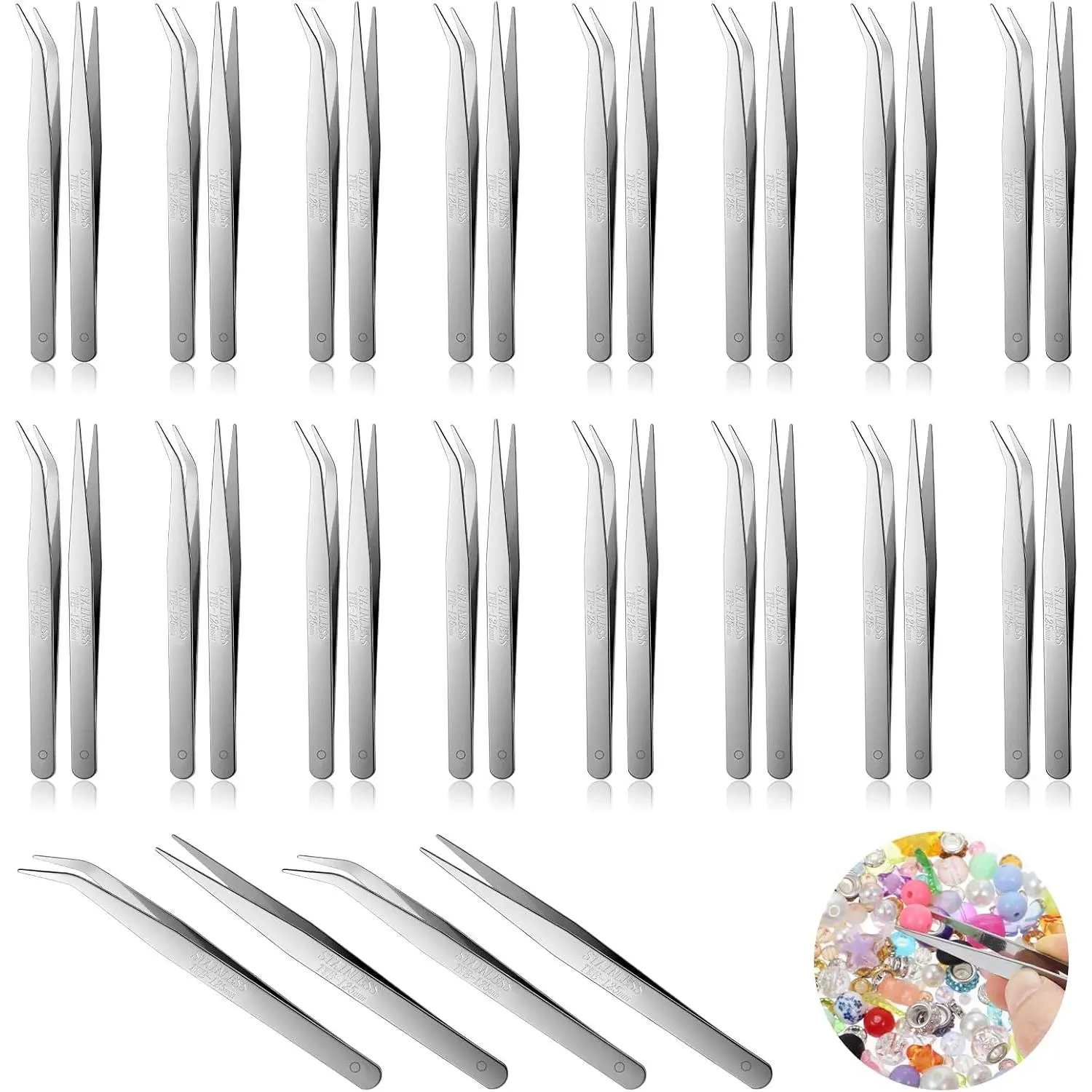 40 Pcs Stainless Tweezers Set, High Tweezers, High-end Long Tweezer for Craft, Electronics, Soldering, Model, Laboratory Work, Jewelry-