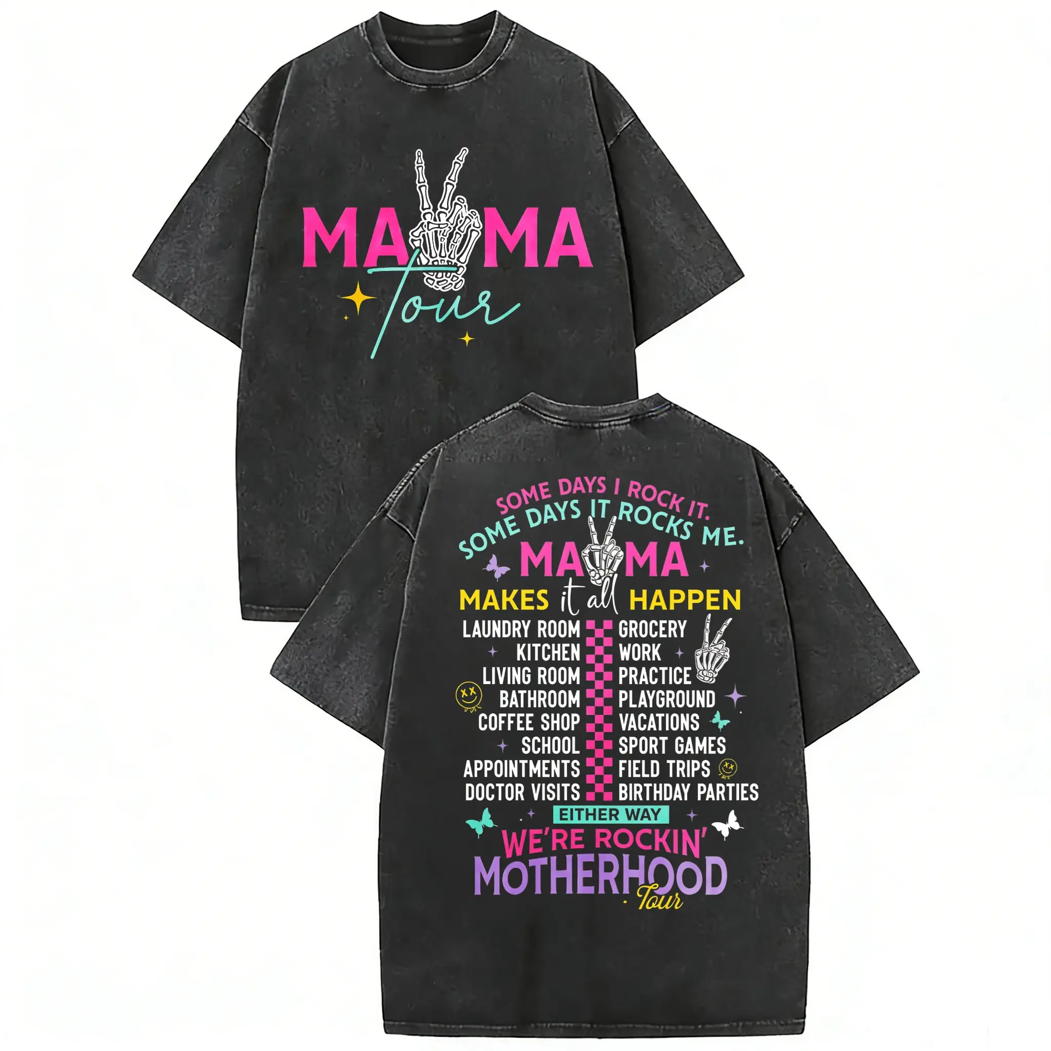 Women's Casual Washed Short-Sleeve Top - Soft Fabric, Fun Typography, Cool Graphics Highlighting Motherhood's Multifaceted Life, Love-Themed Design for Moms,summerwins