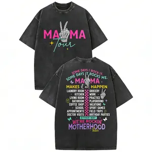 Casual Washed T - Shirt for Moms: Fun Typography and Cool Graphics Highlighting the Multifaceted Life of Motherhood