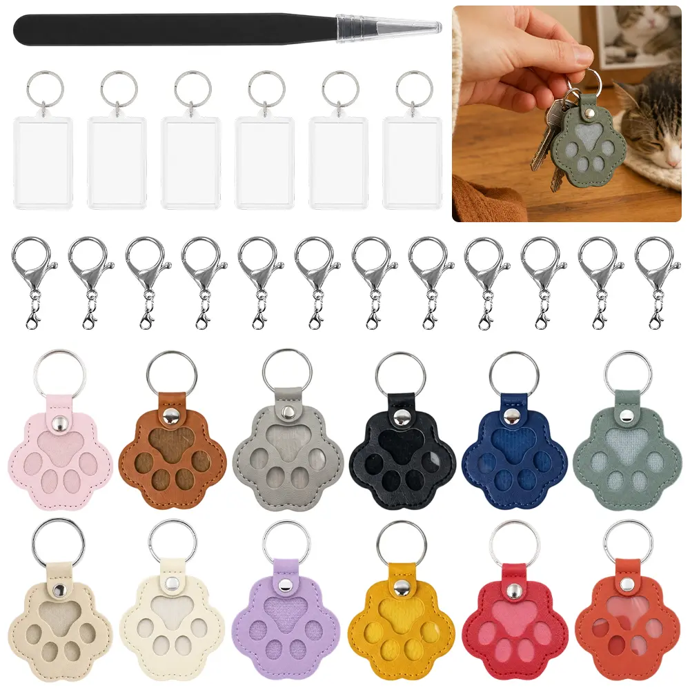 12 Packs Pet Hair Storage Keychain With Tool Set - Paw Shaped Dog Cat Fur Memory Charm - Furever Keychain for Collecting Cat and Dog Hair