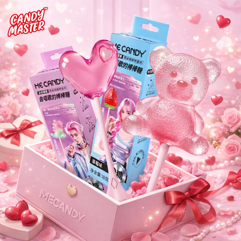 Candy Master MeCandy 4D Music Lollipop | linus lollipop | Bone Conduction Tech | 4D Bear/Strawberry/Dinosaur/Heart Shapes | Sugarfree, Fruity Flavor | Halal Certified | Healthy Valentine's Day Gift